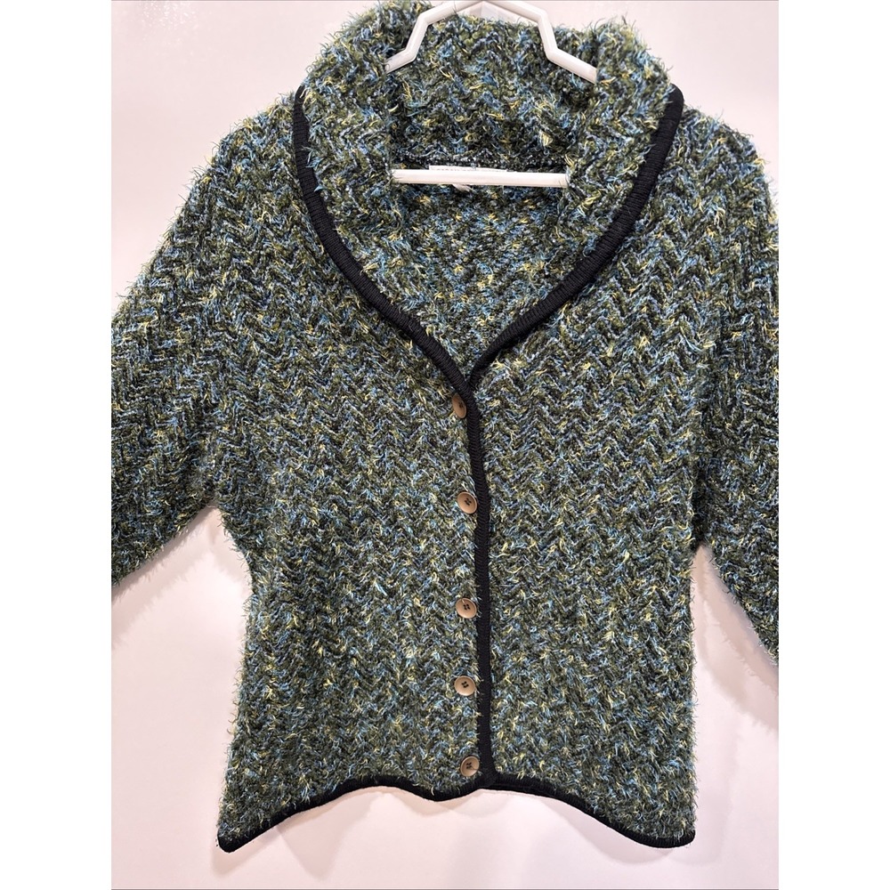 Sarah Spencer Women' XL‎ Cardigan Multicolor  Green Blue Shaggy Eyelash Jacket